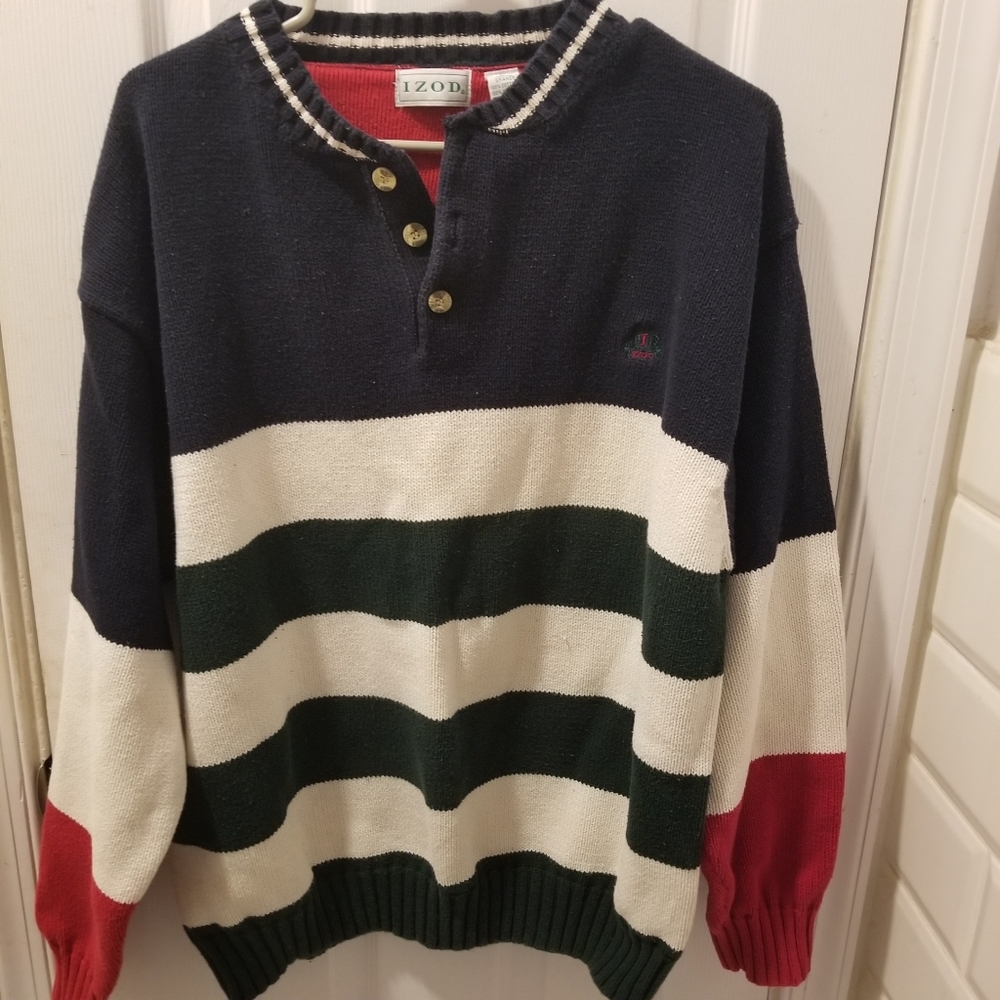 Vintage Izod Men's Colorblock Sweater - Navy, Green, Red, White